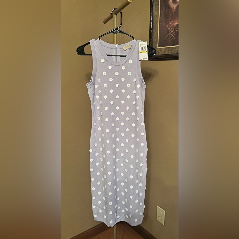 Michael Kors Lavender Tank Dress with White Floral Appliqués